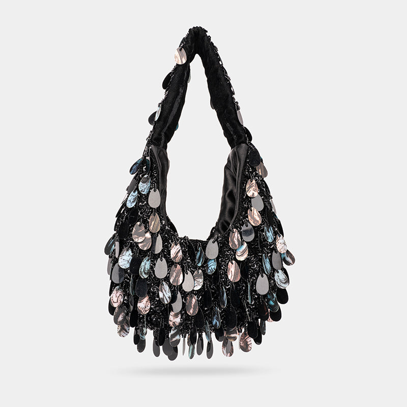 Noir Eclipse Sequin Hobo Bag