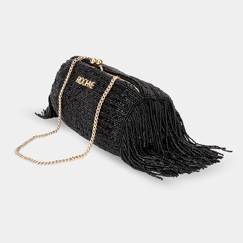 Midnight Glam Fringe Clutch